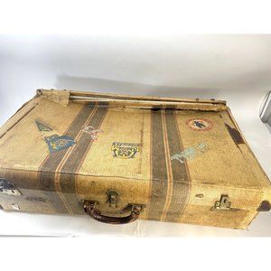 Vintage MPL Tan Striped Suitcase Luggage Trunk